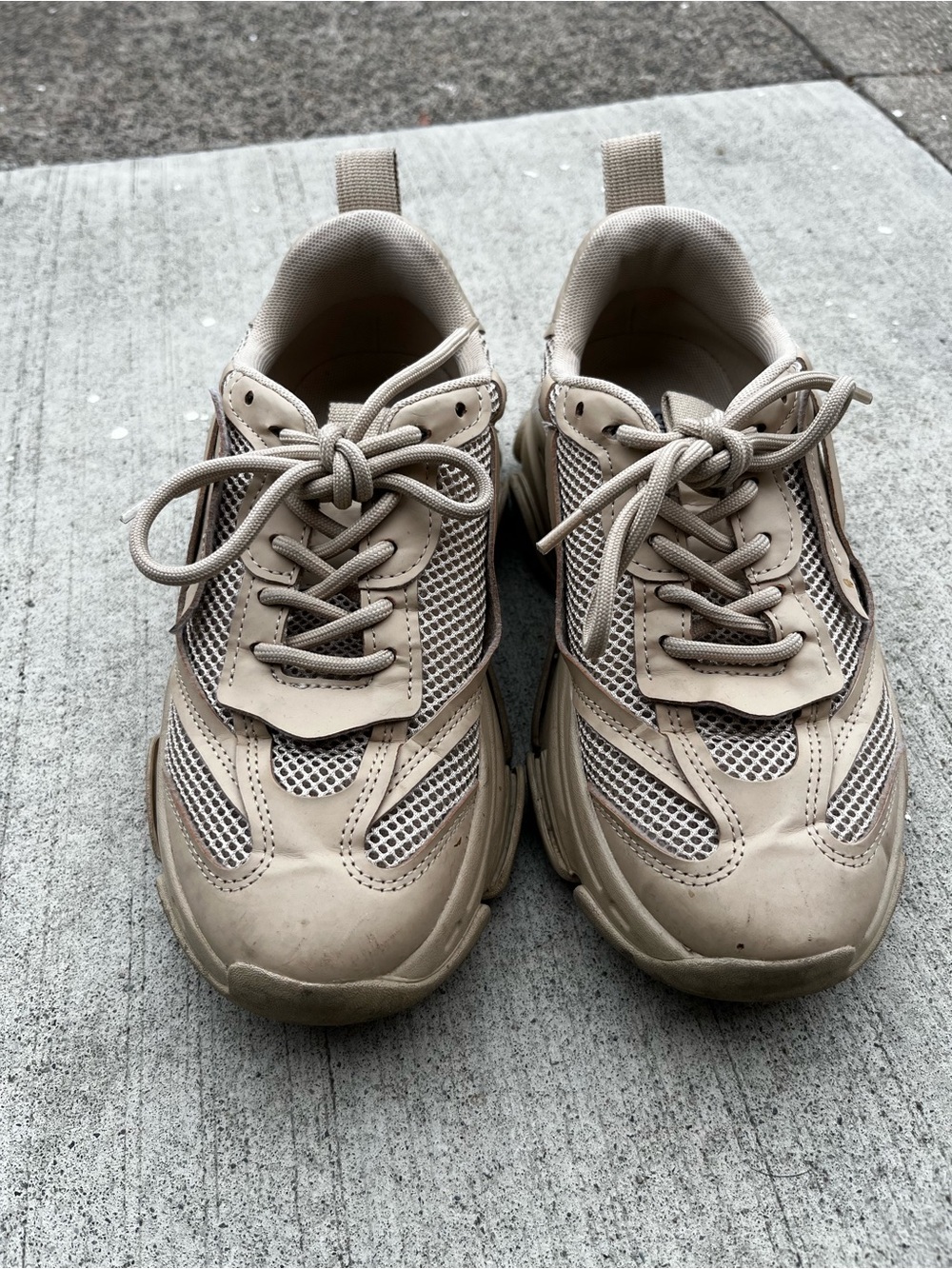 Woman’s Beige Steve Madden Mesh Athletic Sneakers